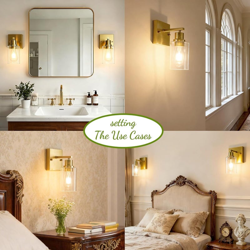 EMONG Gold Bathroom Light Fixtures,1-Lights Brushed Brass Vanity Light with Clear Glass Shade, Wall Sconces for Hallway, Farmhouse, Living Room - Image 1